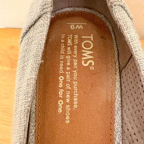 TOMS Cork Wedge Peep Toe Sandals, Boho Woven Silver Tweed Platform Heels Size 9 - Picture 10 of 10